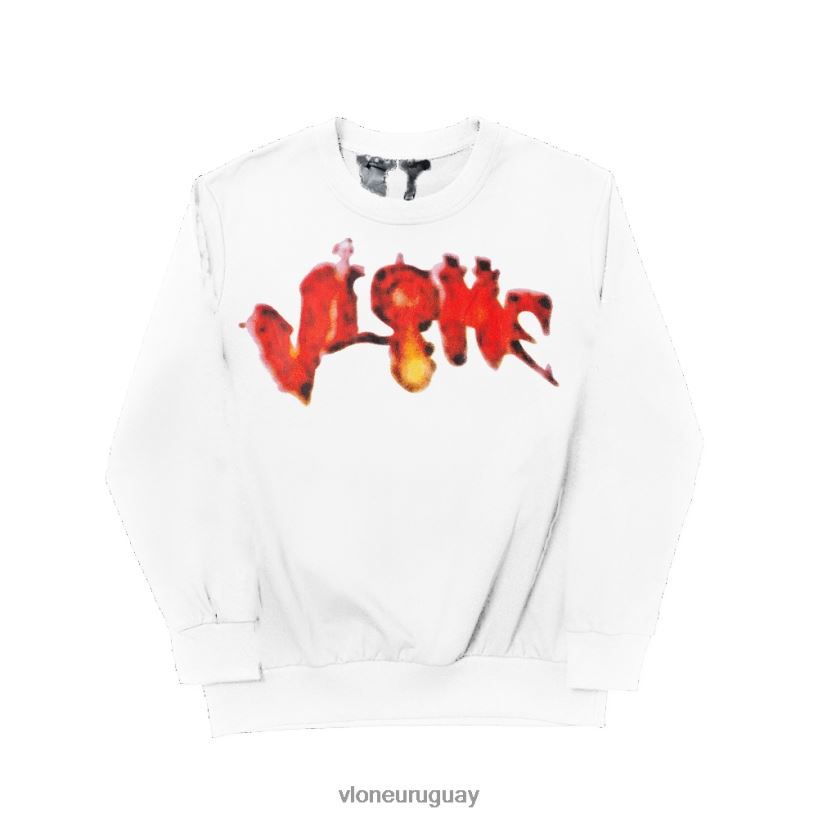 hombres Vlone sudadera halloween calabaza llameante blanca arriba 84H0B385