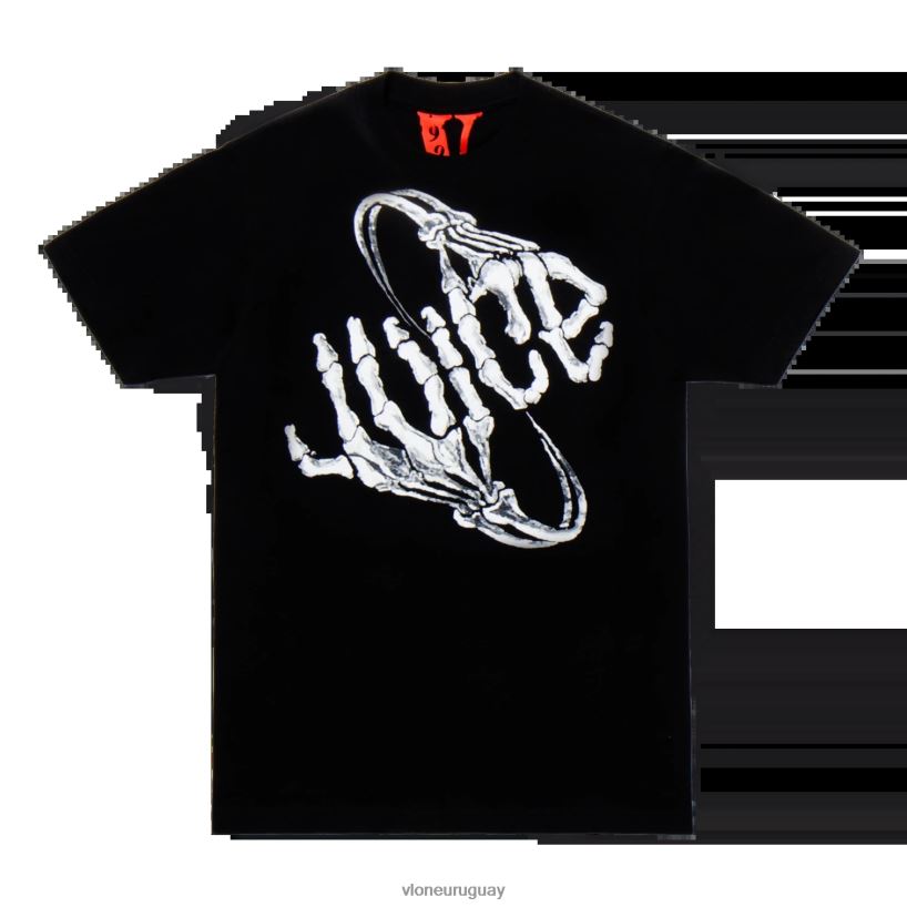 hombres Vlone Camiseta Juice Wrld Bones negra arriba 84H0B117