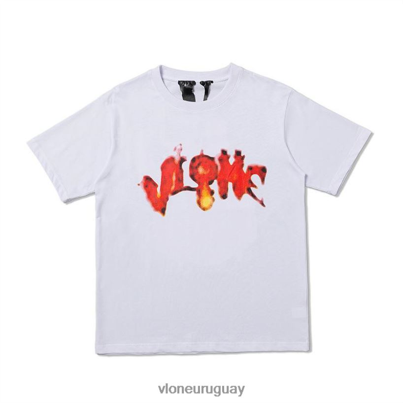 hombres Vlone camiseta de calabaza llameante de halloween blanca arriba 84H0B175