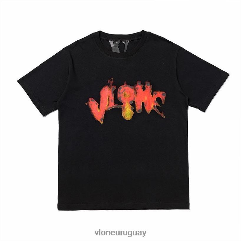 hombres Vlone camiseta de calabaza llameante de halloween negra arriba 84H0B174