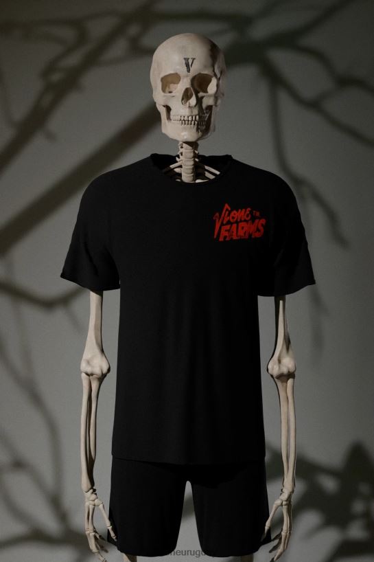 hombres Vlone camiseta de granjero demasiado relajada negra arriba 84H0B103