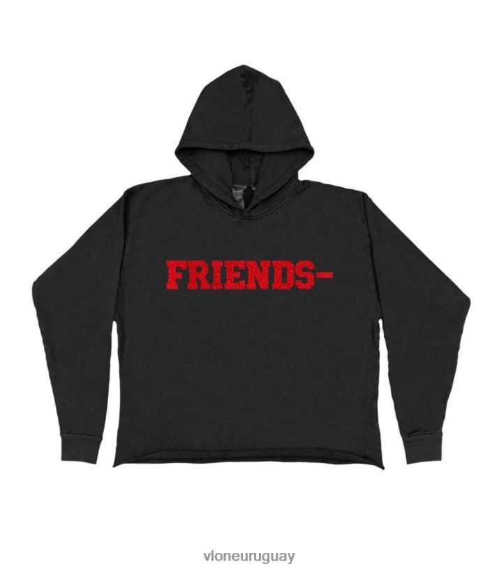 hombres Vlone sudadera con capucha de chenilla amigos negro arriba 84H0B21